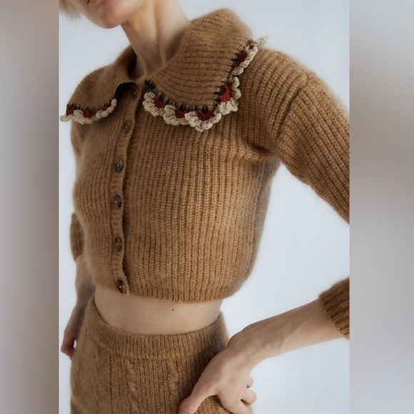 Tach Felipa Cardigan Cottagecore Scalloped Collar Button Down Cropped Cardigan, - Picture 1 of 10